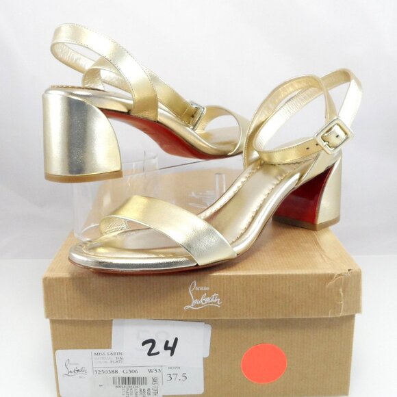 NIB$945 CHRISTIAN LOUBOUTIN Miss Sabina Metallic Red Sole Ankle-Strap Sandal 7 - Picture 8 of 16